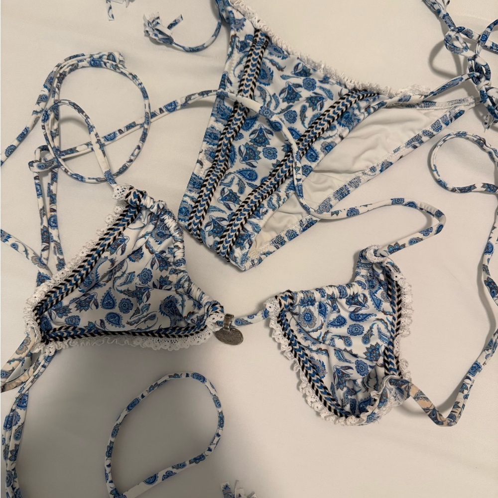Blue and White Floral Bikini Set